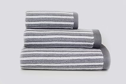 gray and white striped towels