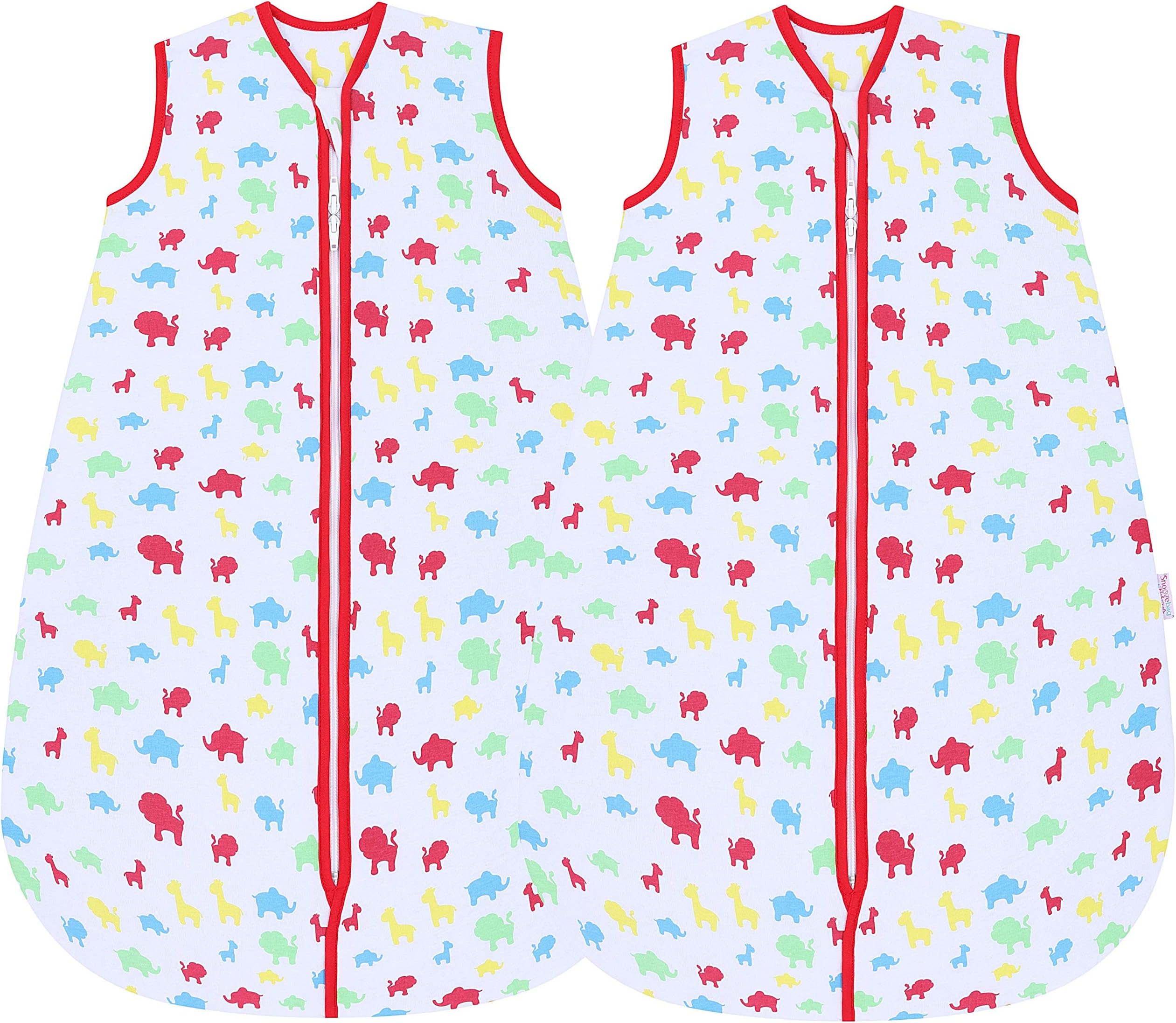 Snoozebag Twin Pack Jungle Fun 100% Cotton 2.5 Tog Unisex Nursery Baby Sleeping Bag Multi-Coloured 18-36 Months (110cm) 2 Pack