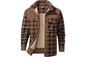 PEHMEA Men's Vintage Long Sleeve Sherpa Lined Plaid Flannel Shirt Jacket Fleece Coats