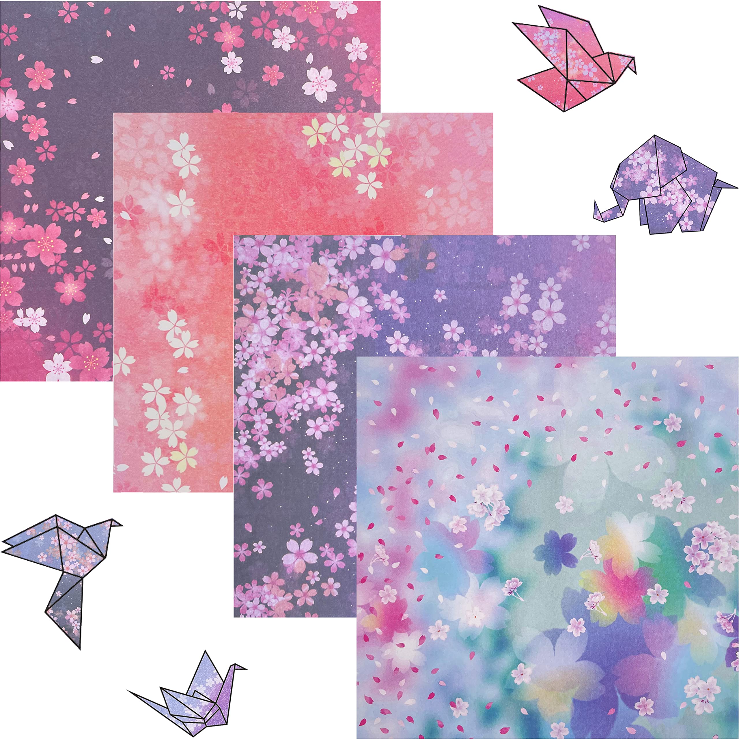 PEZEEU Origami Paper - 60 Sheets, 15 x 15 cm, Square, Pink (Japanese Cherry Blossom Patterns), Premium Glossy Paper, Origami, Arts and Crafts, Scrapbooking
