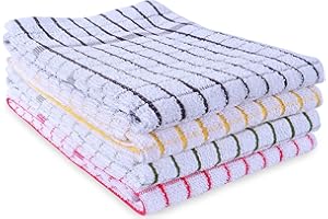 AMOUR INFINI Kitchen Towels Set of 4 - Highly Absorbent, Super Soft Terry Cotton 20x28 Inch Dish Towels with Hanging Loop - H