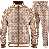 Aiozowa Men Tracksuits Full-zip Long Sleeve Plaid Track Jackets and Pants 2 Piece