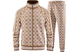 Aiozowa Men Tracksuits Full-zip Long Sleeve Plaid Track Jackets and Pants 2 Piece