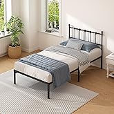 Kujielan Twin Size Bed Frame with Modern Headboard, Metal Platform Bed Base with Strong Support, No Box Spring Needed, Easy Assembly, Noise Free，Black