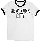 New York City Distressed Ringer Tee T-Shirt Retro Style Men's Shirt