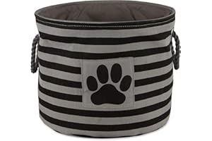 Bone Dry Pet Storage Collection Striped Paw Patch Bin, Black, Small Round