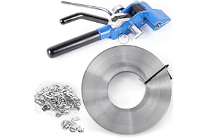 RUPXINSPLEND Steel Banding Strapping Kit - Stainless Banding Tool Ratchet Tensioner, 3/4"*100Ft S304 Stainless Banding Coil, 100pcs Ear-Lock Buckles, Metal Banding Tools for Strapping High Tensile Package