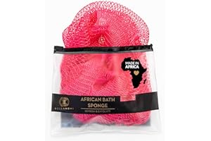 BELLANOMI African Exfoliating Net Sponge, Authentic, Ethically sourced from Nigeria, 45 inches Long, Back Scrubber for Daily use (Pink)