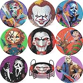 8 Pcs Horror Diamond Art Coasters Kits, Diamond Painting Coasters Kits | Coaster with Holder for Adults, Non-Slip DIY Dot Paint Craft Kits,5D Full Drill DIY Diamond Dot Gem Art Kit Home Decor Arts