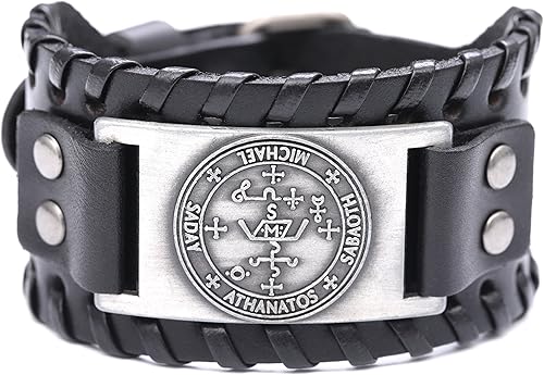 Amazon ソロモンの小さな鍵のsigil Archangel Michael Wideメンズのレザーブレスレットamuletパンクメンズジュエリー ブレスレット 通販