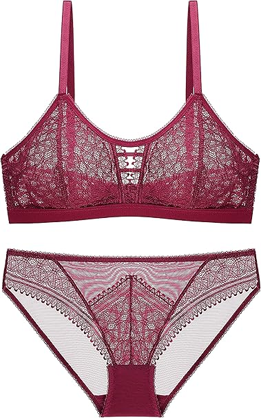 SHEKINI Mujer Conjunto de Ropa Interior Sexy Diseño Hueco Encaje Transparente Bralette Sujetador sin Aro y Bragas: Amazon.es: Ropa y accesorios