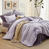Bedsure Full Size Comforter Set - 7 Pieces Lavender Full Bedding Set for All Seasons, Boho Contrasting Design Bed in a Bag with Comforter, Sheets, Pillowcases & Shams