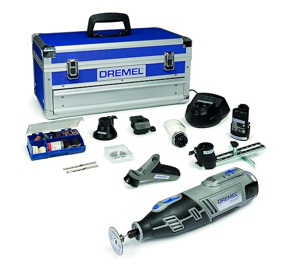 Dremel Akku Multifunktionswerkzeug 8200-5/65 (2x 1,5 Ah Akku, 65tlg. Zubehör Set, 5 Vorsatzgeräte, Werkzeugkoffer, 10,8 Volt)