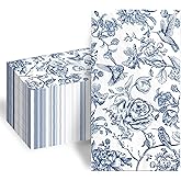 100Pcs Blue Floral Paper Napkins 3 Ply Disposable Cocktail Napkins Hummingbird Hand Towels for Bathroom Wedding Bridal Tea Party Supplies
