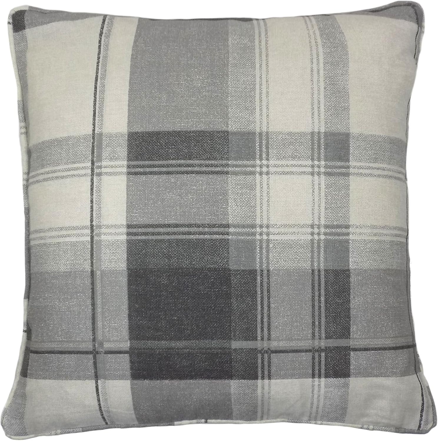 Classic Tartan Check Plaid 100 Cotton Silver Grey Cream Cushion