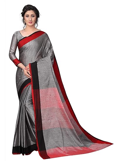 Women's Linen Saree With Blouse Piece (LinenMVRVariation1)