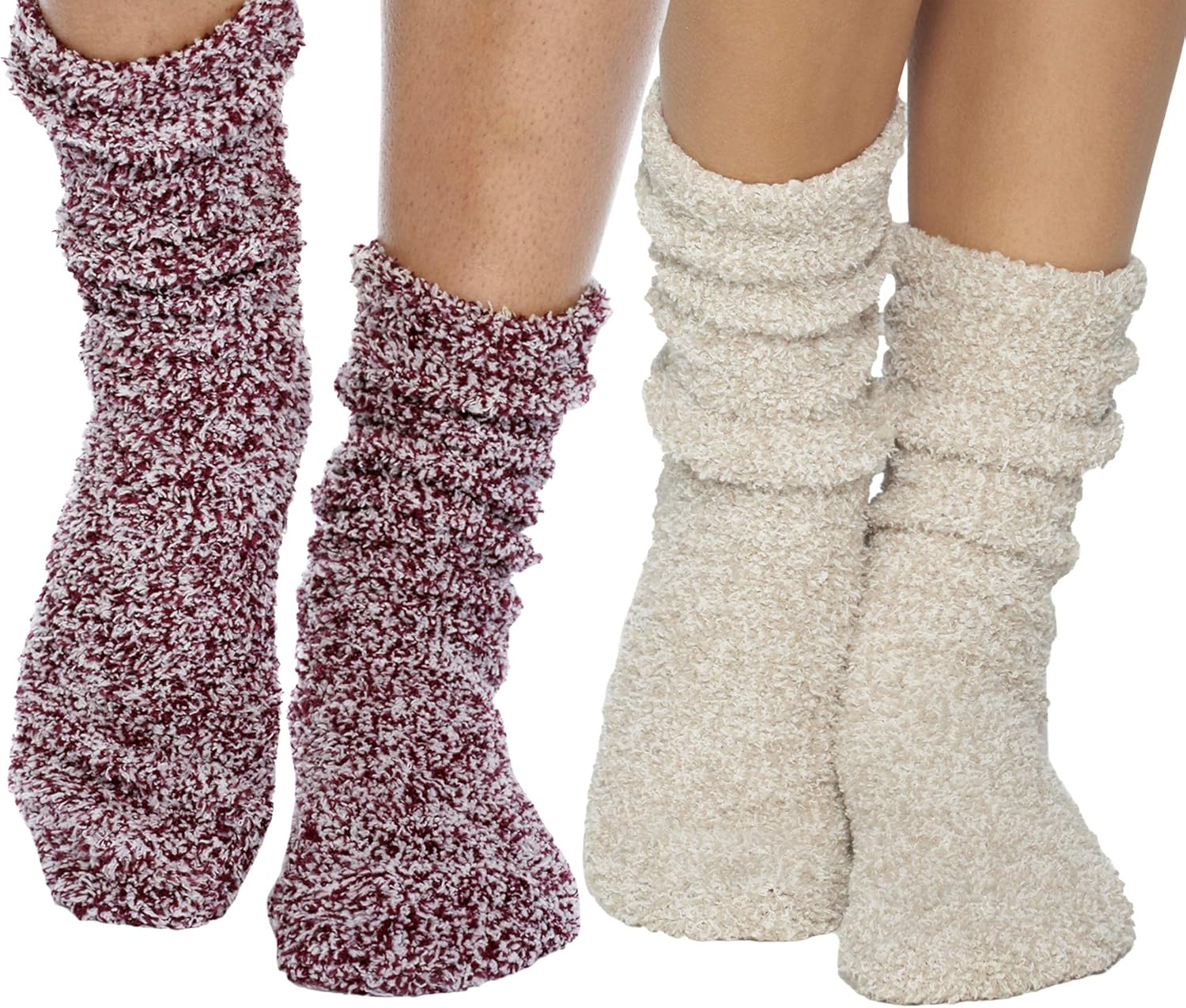 Barefoot Dreams CozyChic Women Heathered Socks BurgundyStone/White