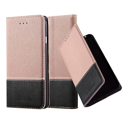 Cadorabo Hülle für Apple iPhone 6 / iPhone 6S - Hülle in Rose Gold SCHWARZ – Handyhülle mit Standfunktion und Kartenfach aus 