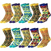 Haysandy 10 Pair Black History Month Sock African American Kente Ghana Reggae Novelty Compression Tube Crew Socks for Black History Kwanzaa Juneteenth Gift Jamaican Rasta Attire for Men Women Unisex