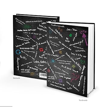 XXL HARDCOVER Notizbuch Tagebuch DIN A4 schwarz weiß LIEBE + FRIEDEN Herz Sprüche Motivation Gedankenbuch Liebesbuch internat