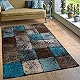 Amazon.com: Area Rug for Living Room in Brown Cream Turquoise Checked ...