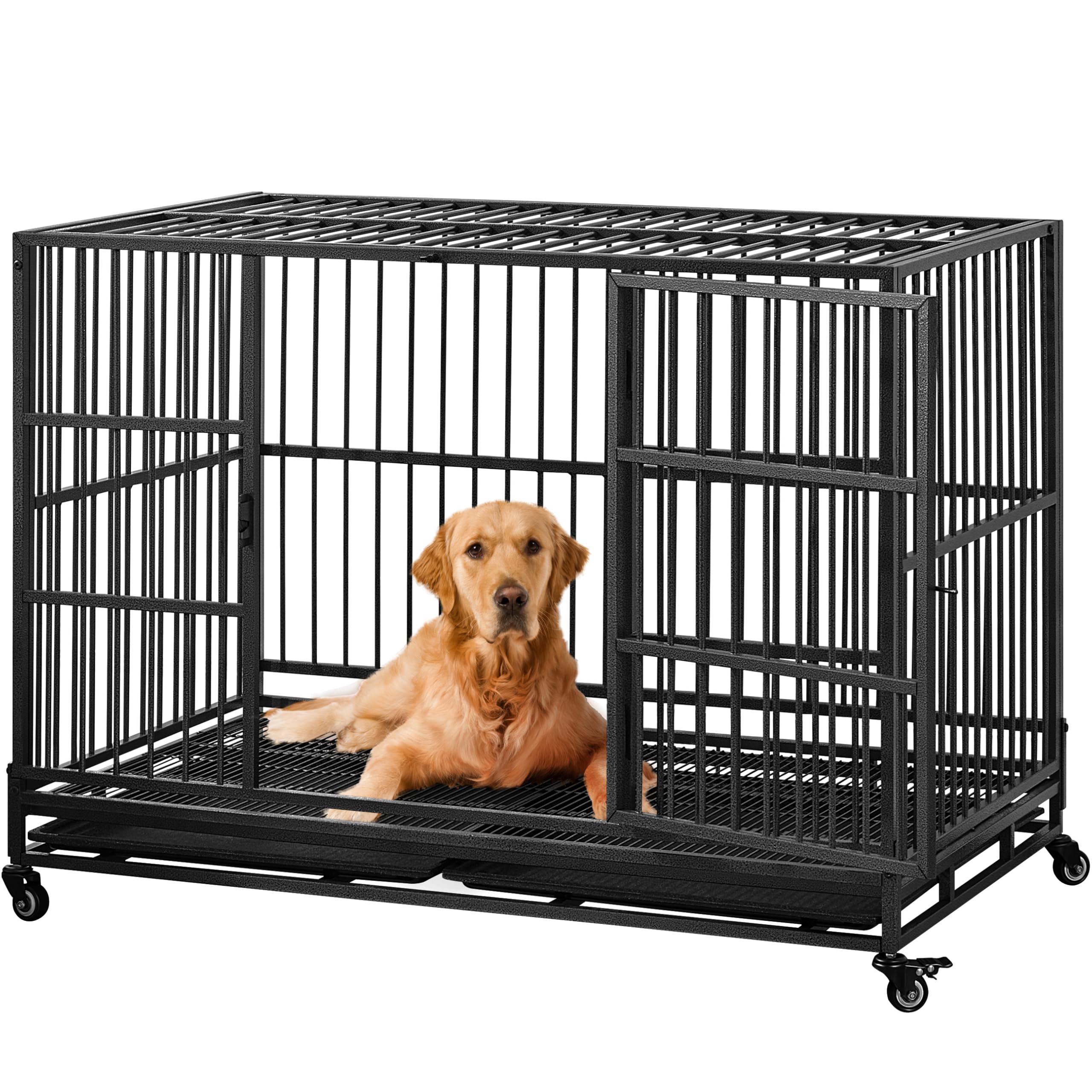 484238 inch heavy duty dog crate with wheels folding metal big dog cage for large and medium dogs extra large xl xxl indestructible dog