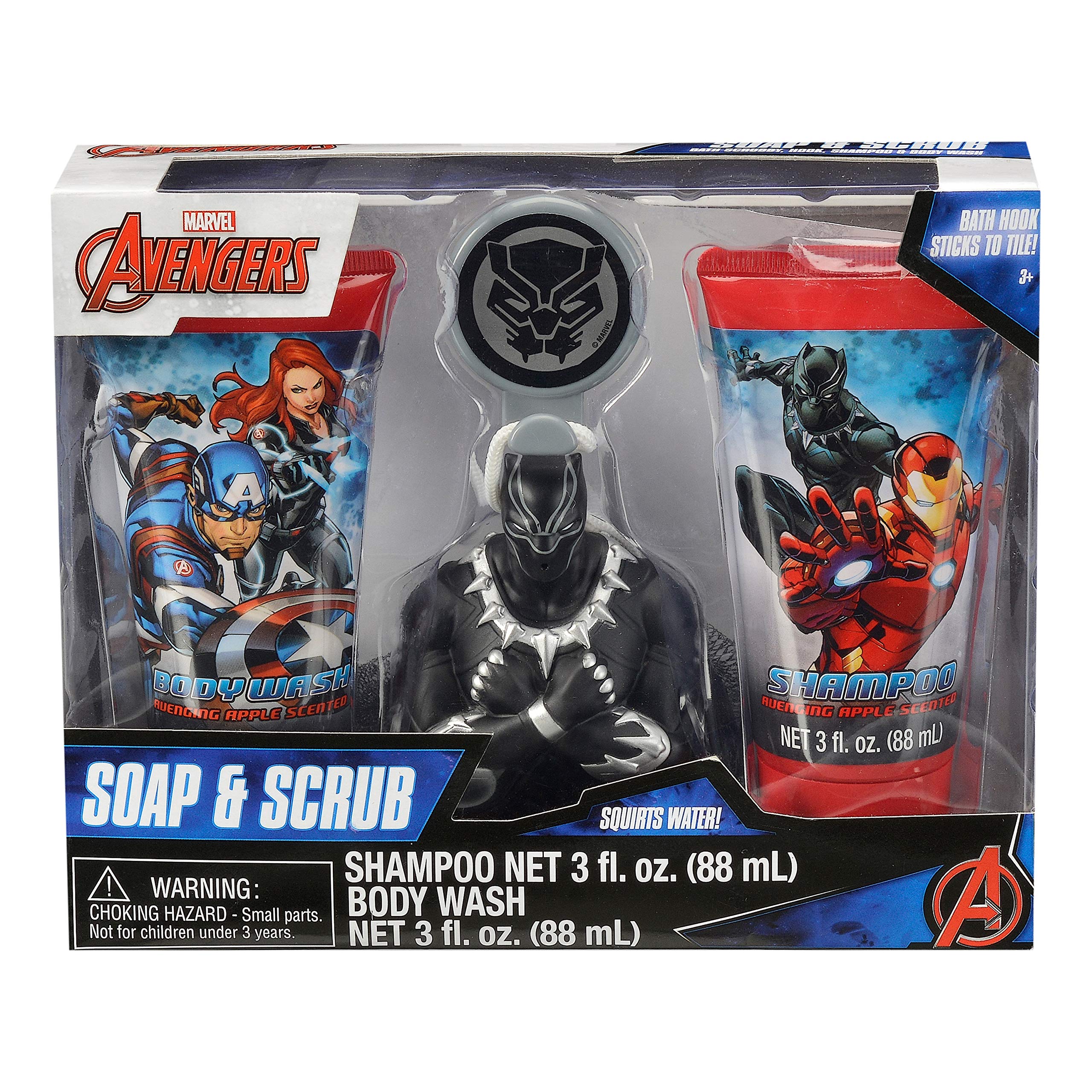 Avengers Childrens Bath Gift Set - Shampoo, Body Wash, Bath Scrubby & Hook