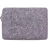 Canvaslove Embossing Floral Pattern PU Leather Laptop Sleeve Case with Pocket for MacBook Pro 14 inch and 14 inch-14.4 inch HP, Lenovo, Dell, ASUS, Acer Notebook Computer (Purple)