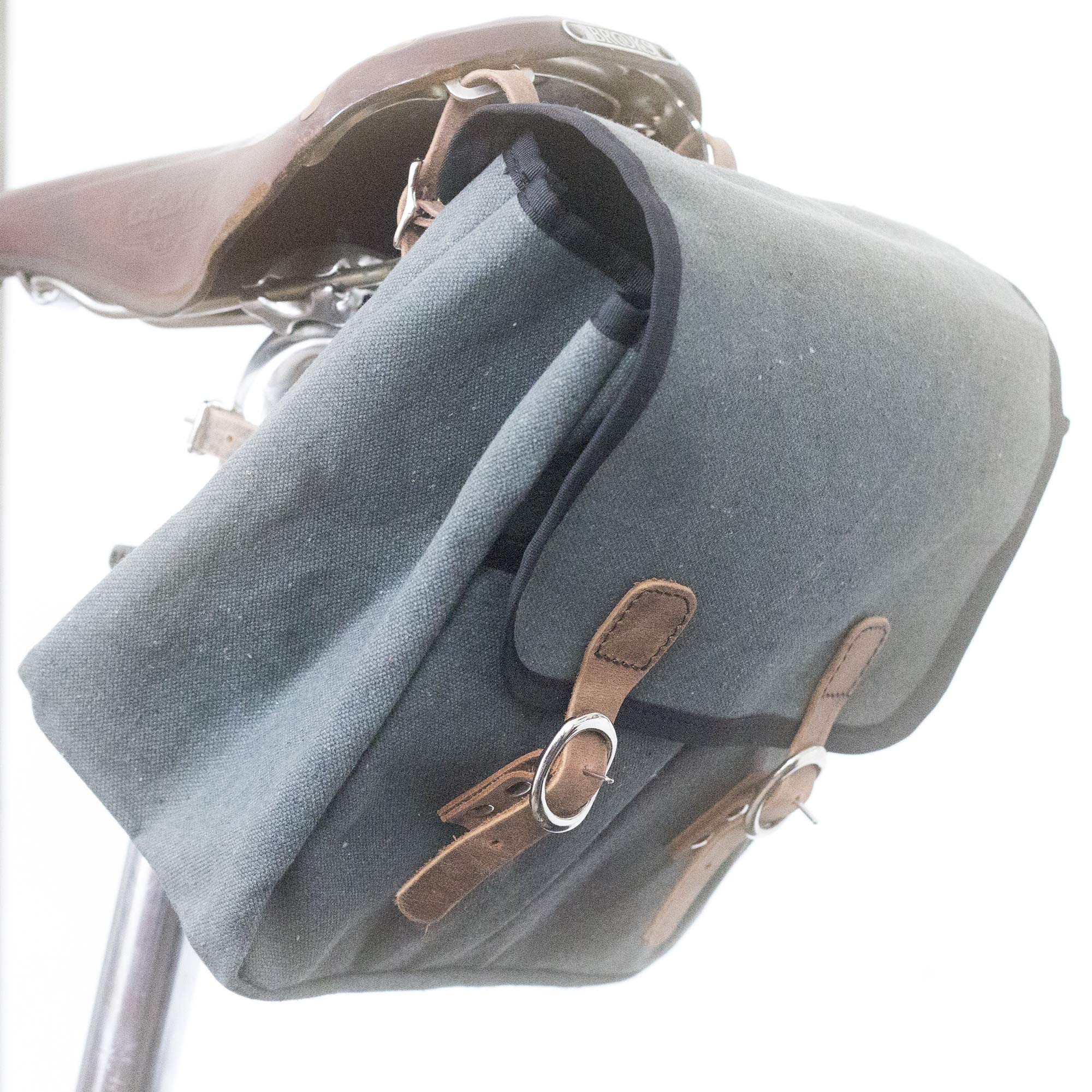 Large Waxed Canvas + Leather Saddle / Handlebar / Frame Bag For Bikes in GREY brown