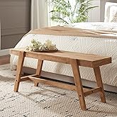 HOKYHOKY Farmhouse Solid Wood Entryway Bench &ndash; 43.4 Inches Rustic Long Bench, Dining Bench with Angled Legs, Hand-Finished Natural Grain, for Foyer, Hallway, Bedroom