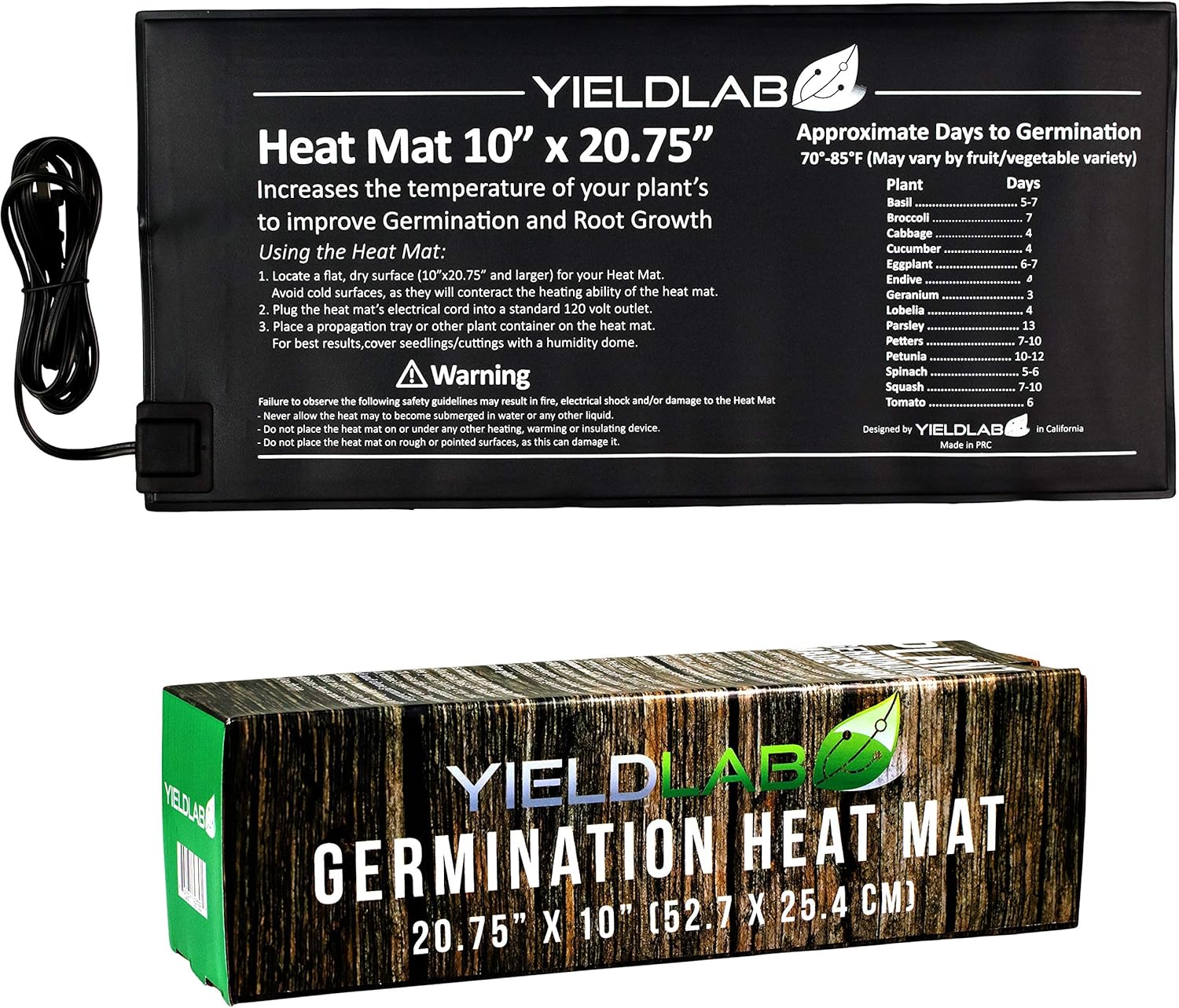 Yield Lab Seed and Clone Heat Mat – 20.75 x 10 Inch – Hydroponic, Aeroponic, Horticulture Growing Equipment (20.75 x 10 Inch Heat Mat)