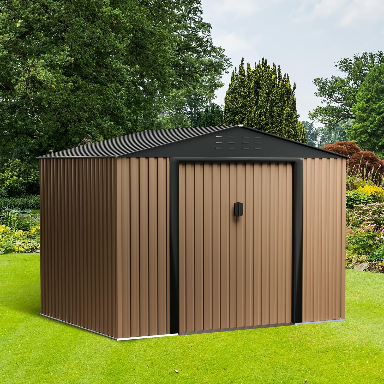 Photo 1 of Outdoor Storage Shed 8 X 6 FT, Large Metal Storage Sheds, with Reinforced Sloping Roo, Door Lock, Waterproof, for Backyard, Garden Patio Lawn