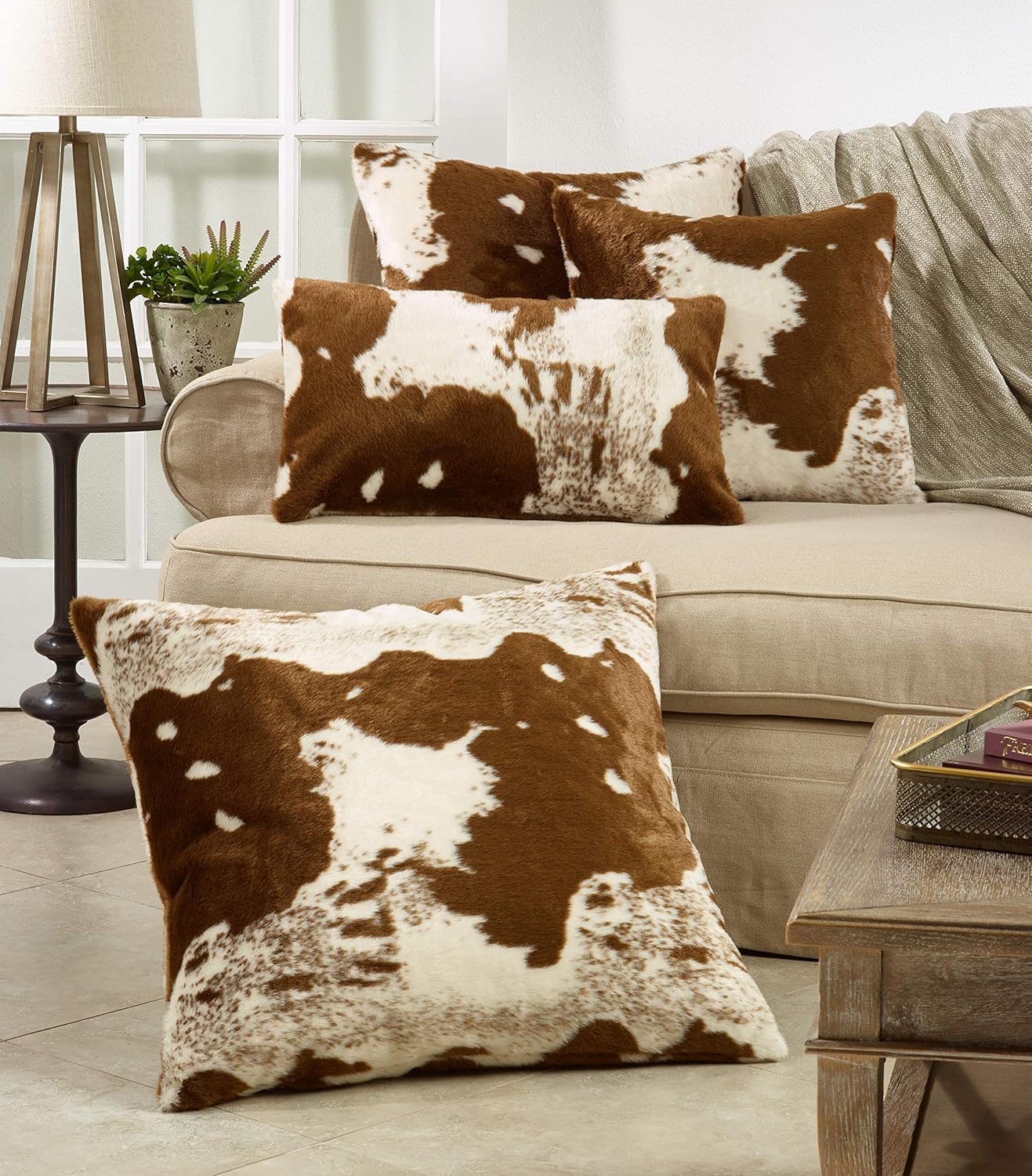 faux cowhide throw pillows