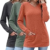 Oakgarden 3 Pack Women's Long Sweaters to Wear with Leggings Long Sleeve V Neck Tunic Sweaters with Pockets 2026 Casual Tops