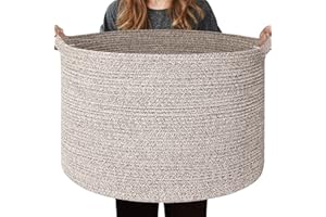 WILLITAT Extra Large Blanket Basket, Woven Cotton Rope Baskets for Organizing 22"x14", Kids Dog Toy Bin Box, Wicker Blanket Storage for Living Room Nursery, Big Throw Pillow Holder Organizer, Brown