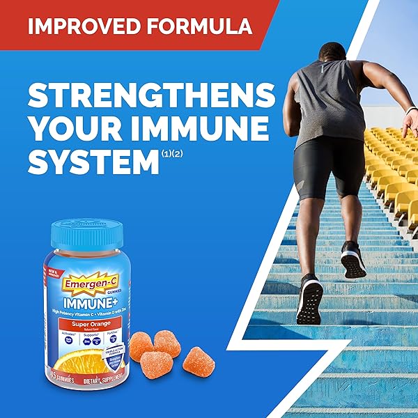 EMERGEN-C IMMUNE+ TRIPLE ACTION IMMUNE SUPPORT GUMMIES, BETAVIA (R), 1000MG VITAMIN C, B VITAMINS, VITAMIN D AND ANTIOXIDANTS, SUPER ORANGE, BACK TO SCHOOL ESSENTIALS – 45 COUNT