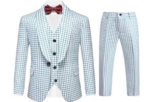 MOGU Boys 3-Piece Houndstooth Tuxedo Suit Set - Slim Fit Shawl Lapel Outfit Blazer Vest Pants Kids' Weddings Ring Bearer