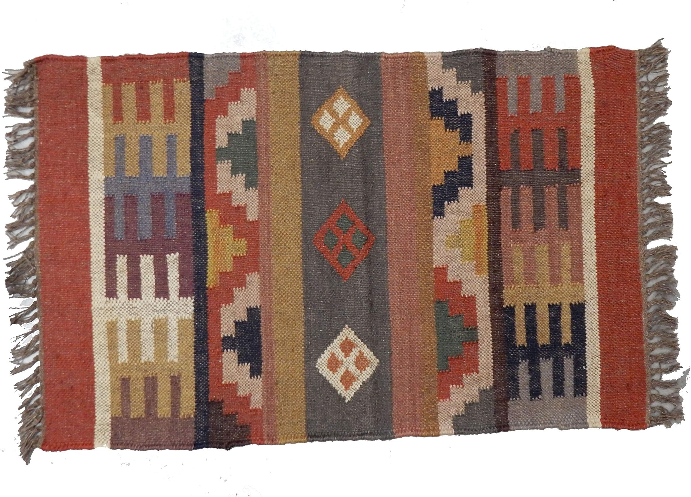 Handicraft Bazar Indian Carpet Runner, Reversible Dhurrie Mat Ethnic Area Rug 2x3, Boho Jute Throw, Carpet Rug, Kelim Floor Mat Kelim Outdoor Decor Runner Area Rug