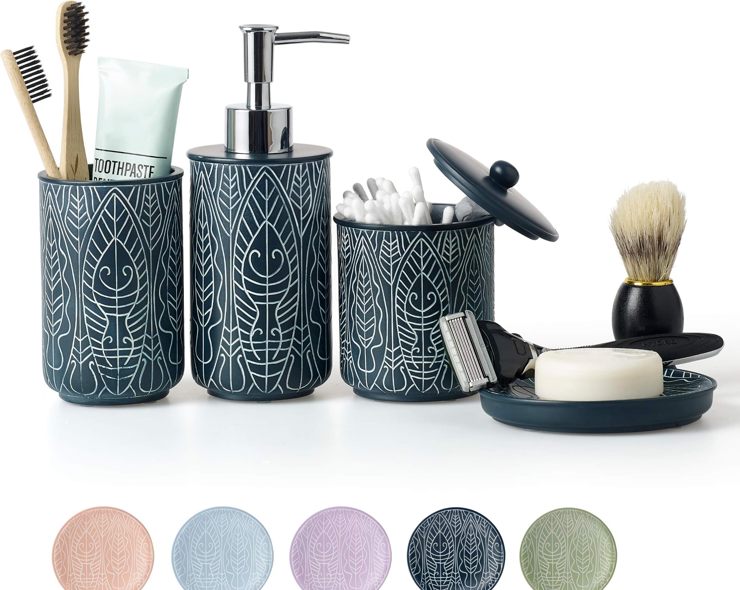 Premium Navy Blue Bathroom Accessories Set. Bathroom Set. Bathroom Decor. Accesorios para Baños. New Apartment Essentials. Toothbrush Holder and Soap Dispenser.