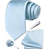 Branduce 3.15"(8cm) Mens Tie and Lapel Pin Solid Necktie Handkerchief Tie Clip Set for Men
