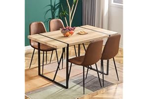 Ganooly Rustic 5 Piece Dining Room Table Set for 4 People, 55 Inch Rectangle Kitchen Dining Table with Wood Tabletop and Metal Frame & 4 Fabric Chairs Set, Suitable for Small Space