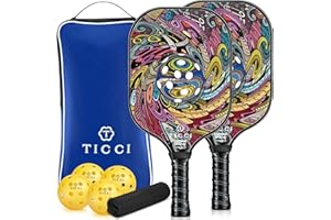 T TICCI Pickleball Paddles Set of 2, USAPA Approved Fiberglass Pickleball Set with 4 Balls & Carry Bag, Lightweight Rackets for Beginners & Adults
