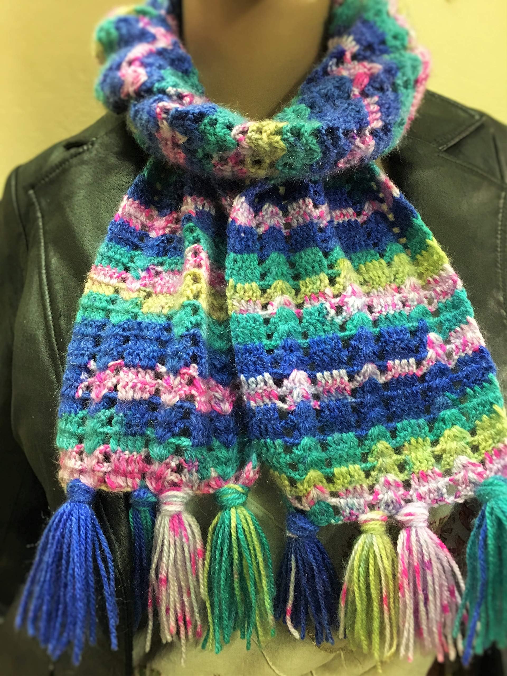 Multi colour Handmade Crochet scarf, Christmas gift, gift for her, Winter crochet scarf, Woollen scarf, plaid scarf, crochet scarf, wrap, muffler, Crochet stole