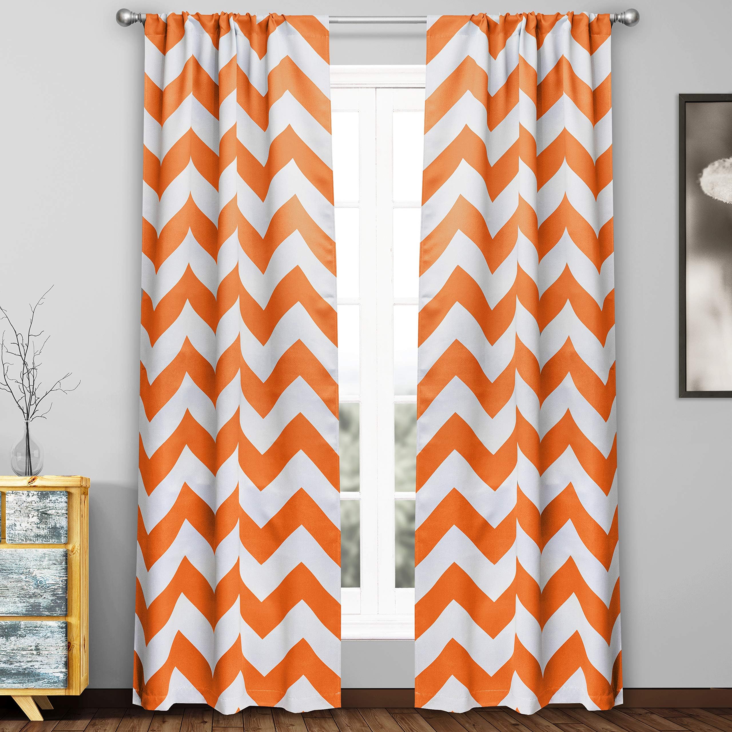Duck River Textile Home Fashion Chevron Stripe Printed Blackout Darkening Pole Top Window Curtains Pair Drapes for Bedroom, Living Room-Set of 2 Panels, 39 X 84, Orange