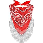 Women Fringed Bandana Western Cowgirl Scarf Tassel Neckerchief Bachelorette Last Disco Party Favor