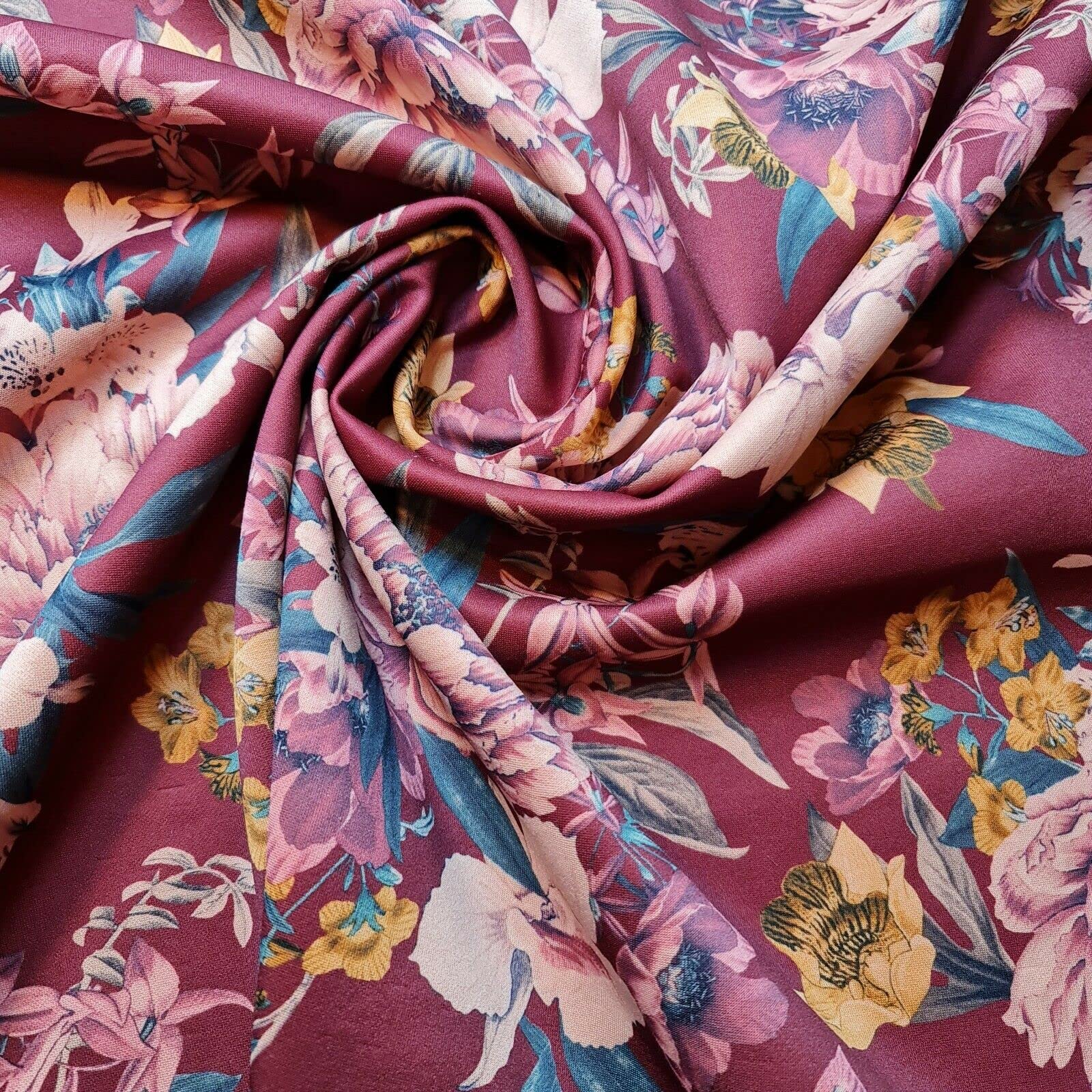 Plain & Printed Scuba Crepe Jersey Stretch Spandex Fabric – Dressmaking Material for Casual & Formal Wear | 58" (150cm) Wide | Sold Per Meter (Pre-Cut Lengths) (Red Pink Floral) — image 1