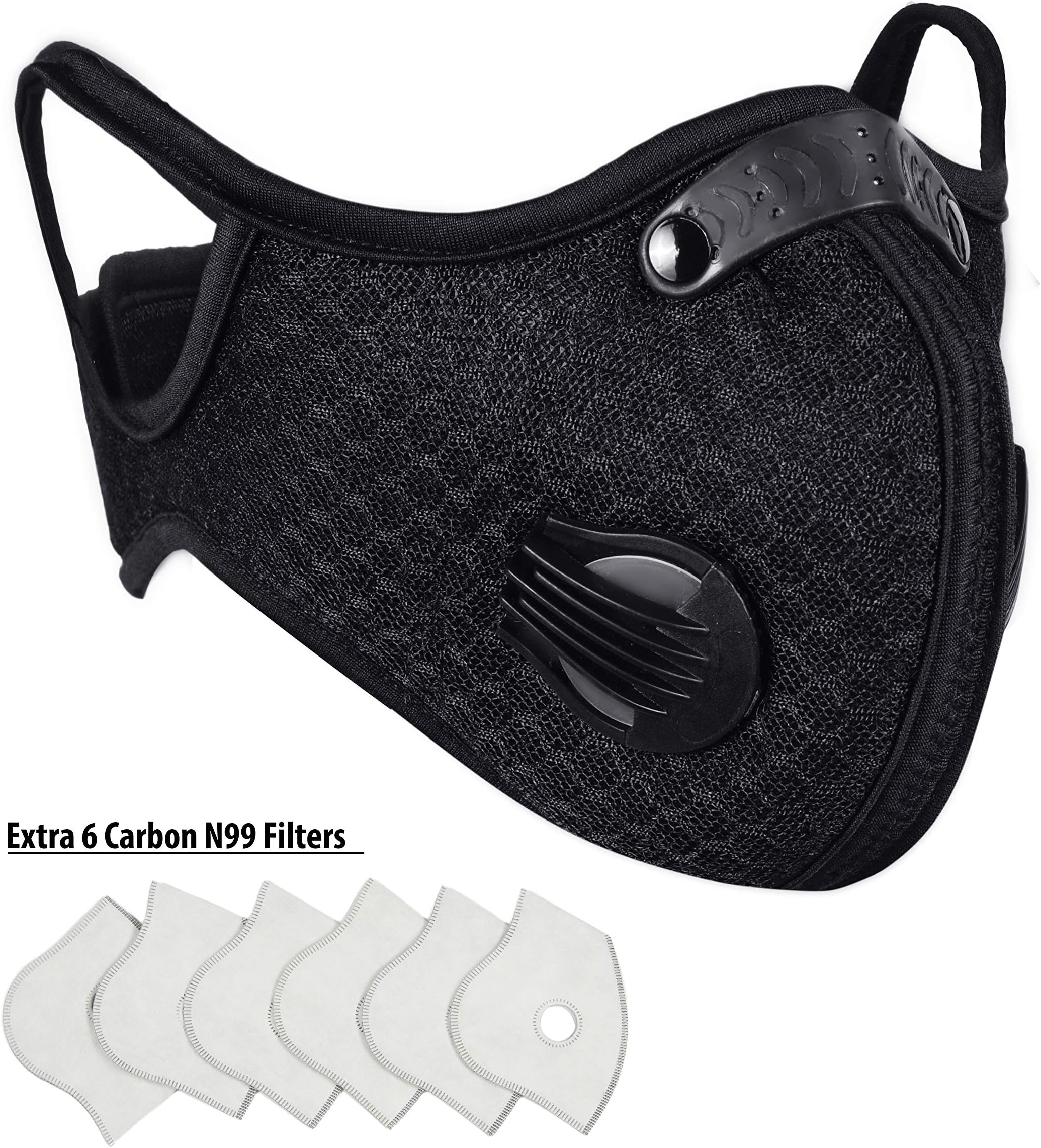 VTER Face Breathing Mask - With Valves & Carbon N99 Filters - Washable Face Mouth Cover (Mask & Filter)