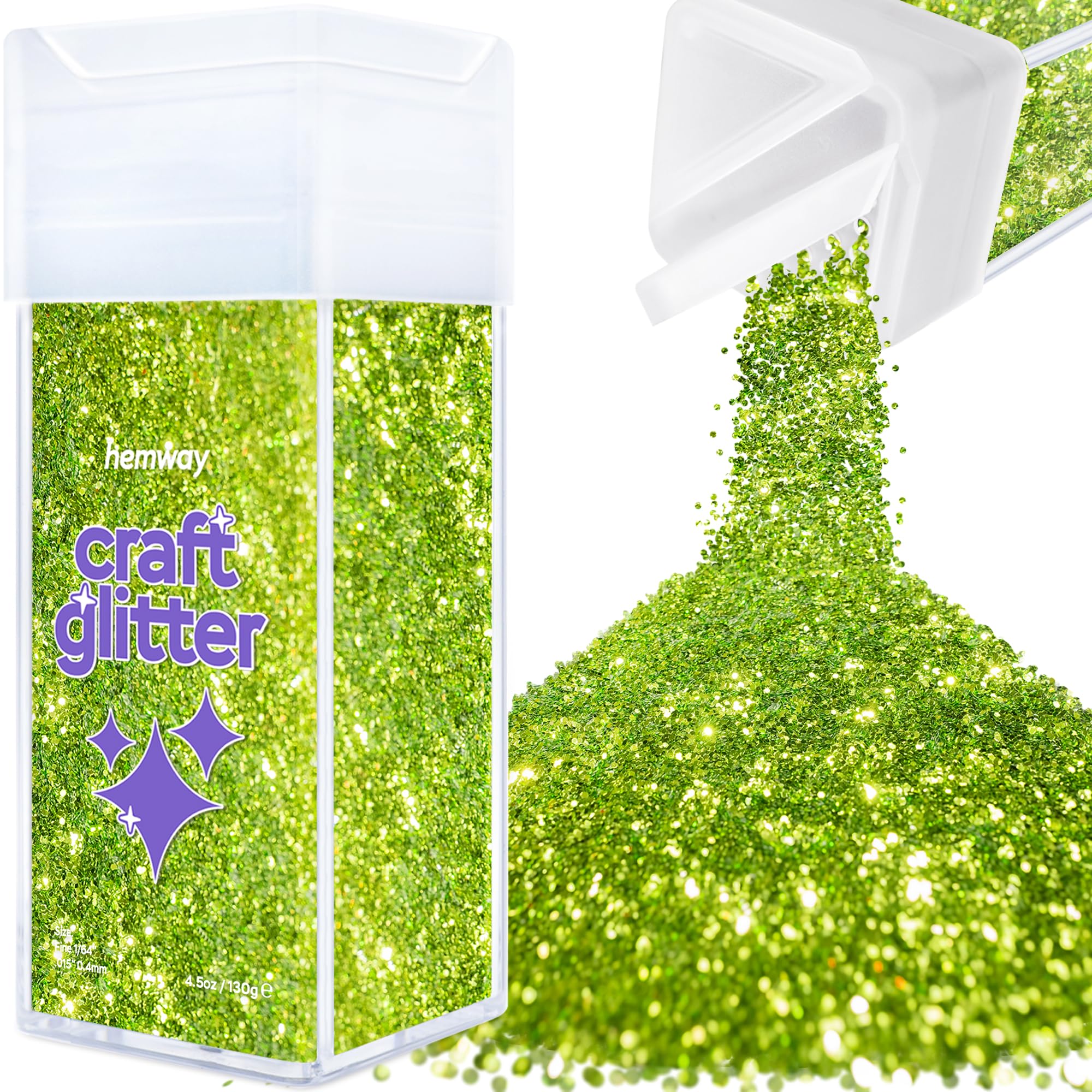 Hemway Glitter Shaker Lime Green 110g Fine, Craft Glitter Shaker for Resin & Epoxy Crafts, Christmas Art Supplies, Nail, Body, Face, Eye, Festival, Crafting, Slime, Sparkle