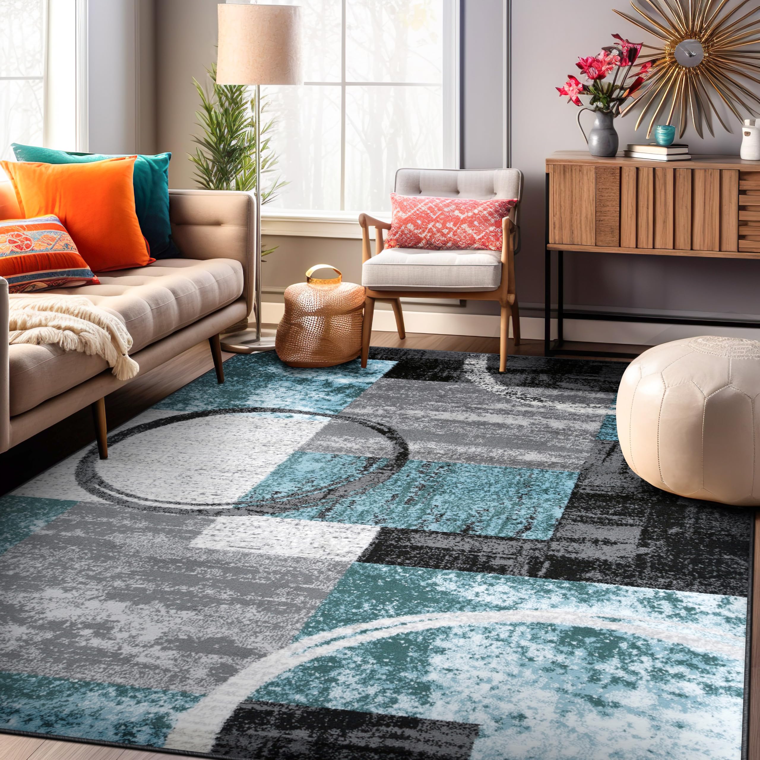 Rugshop Contemporary Abstract Circle Design Soft Area Rug 8'8" x 12' Gray Image Rugshop Contemporary Abstract Circle Design Soft Area Rug 8'8" x 12' Gray Image