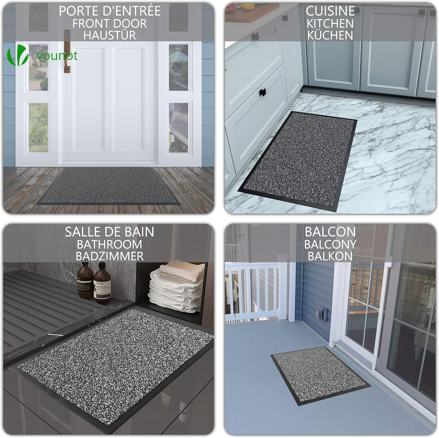 VOUNOT® 2pcs Door Mats for Outdoor or Indoor Dirt trapper, Non Slip Barrier Mat Washable Welcome Doormat Entrance Rug - Image 5